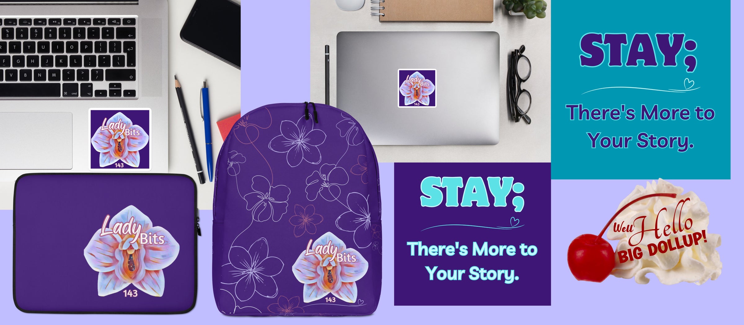 Our stickers feature catchy sayings and pictures to make you smile or inspire you. And don't forget our LadyBits143 logo! Express yourself, spread a message, or promote our brand with our stickers and branded products.