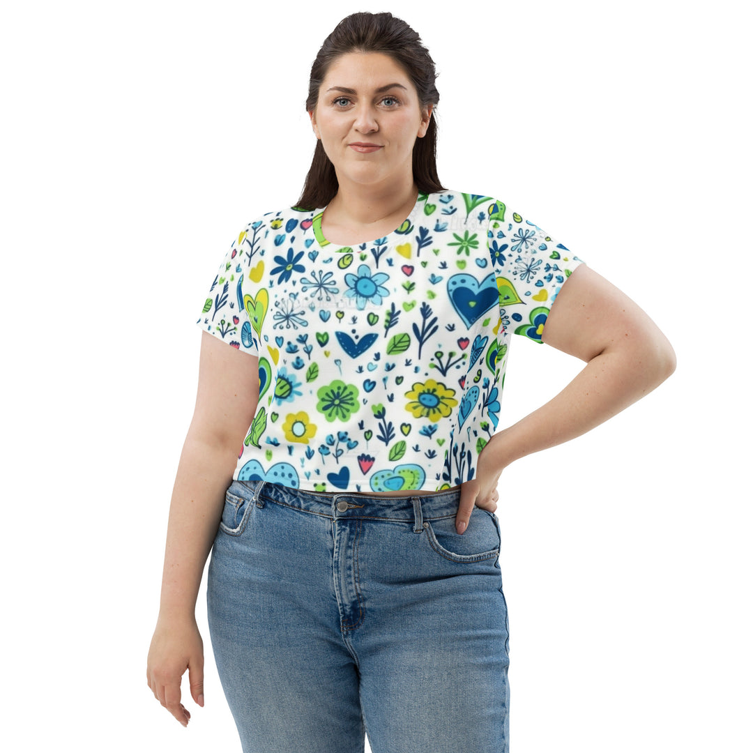 Teal Petals - All-Over Print Crop Tee