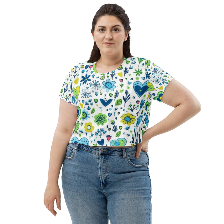 Teal Petals - All-Over Print Crop Tee