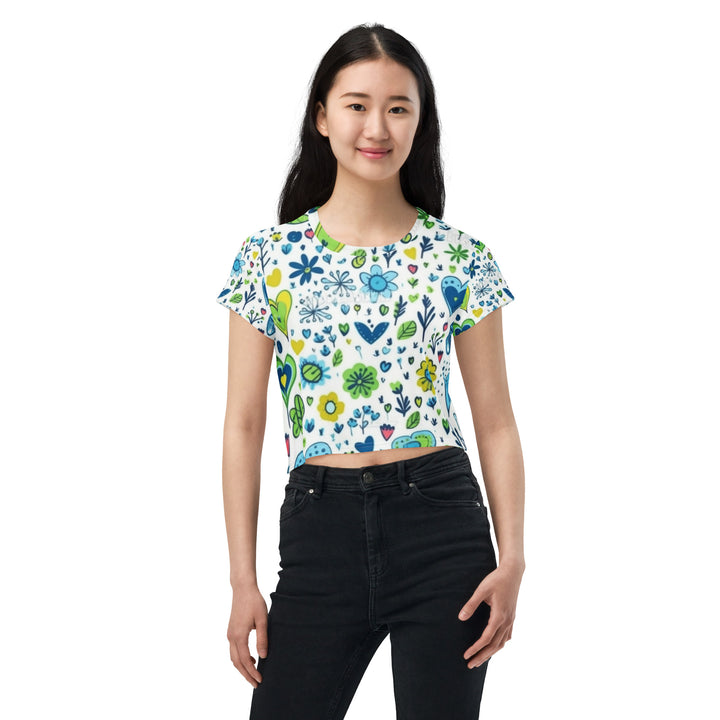 Teal Petals - All-Over Print Crop Tee
