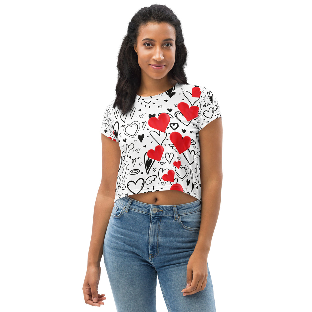 Floating Hearts - All-Over Print Crop Tee