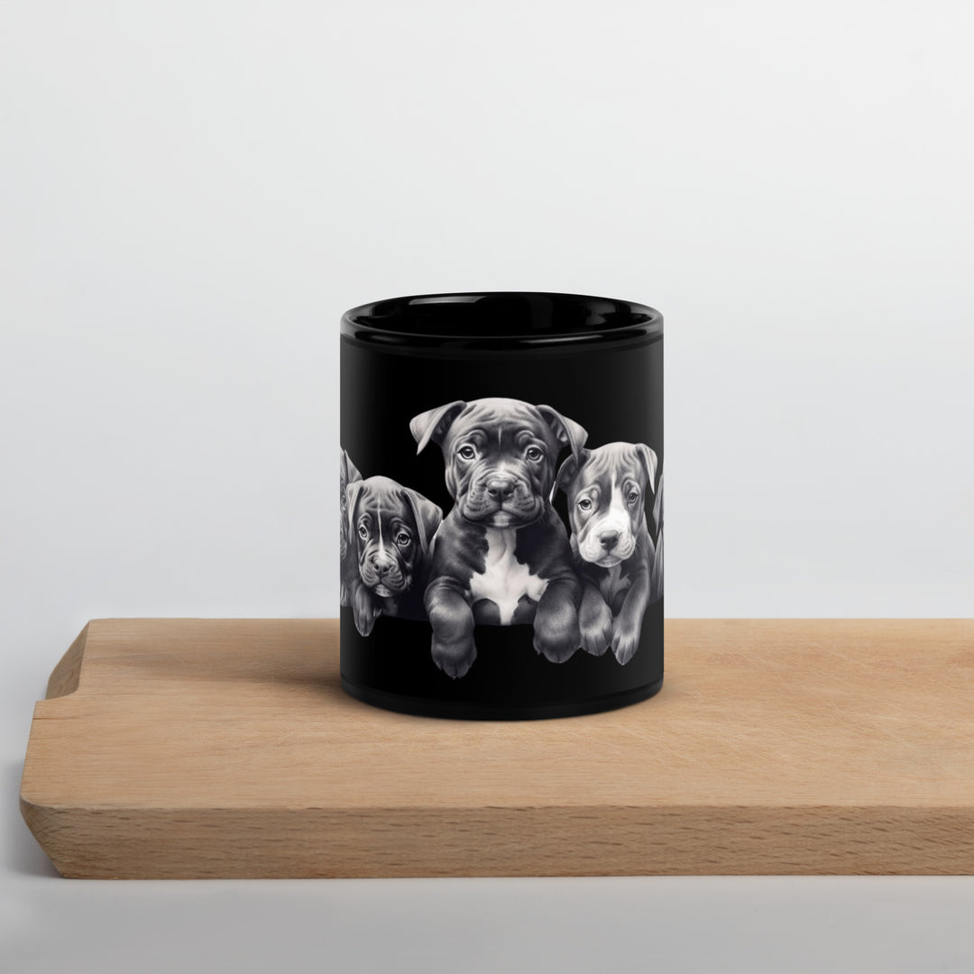Pitbull Puppies B&W - Black Glossy Mug