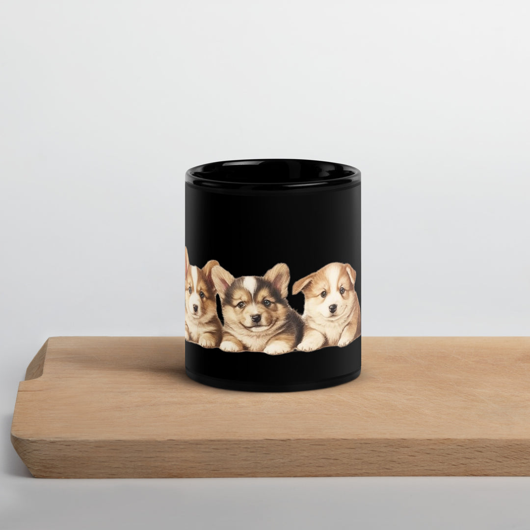 Corgi Puppies - Black Glossy Mug