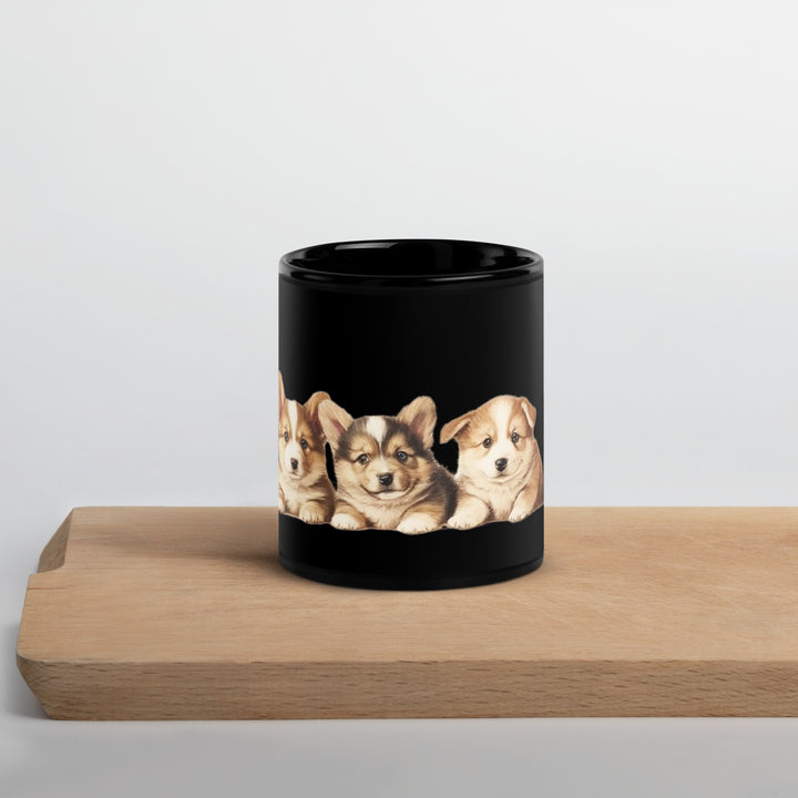 Corgi Puppies - Black Glossy Mug