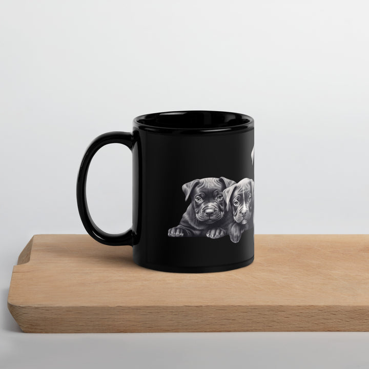 Pitbull Puppies B&W - Black Glossy Mug