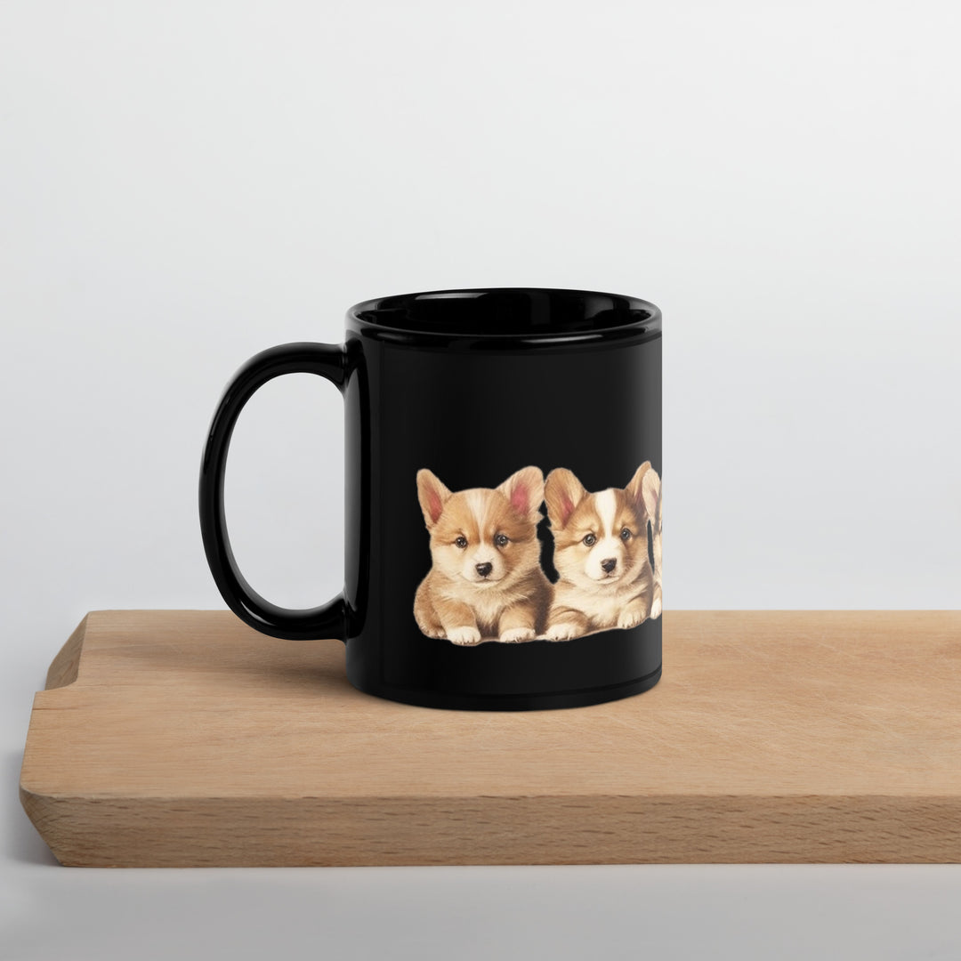 Corgi Puppies - Black Glossy Mug