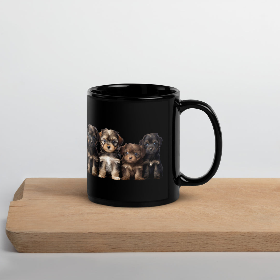 Yorkie Poo Puppies - Black Glossy Mug