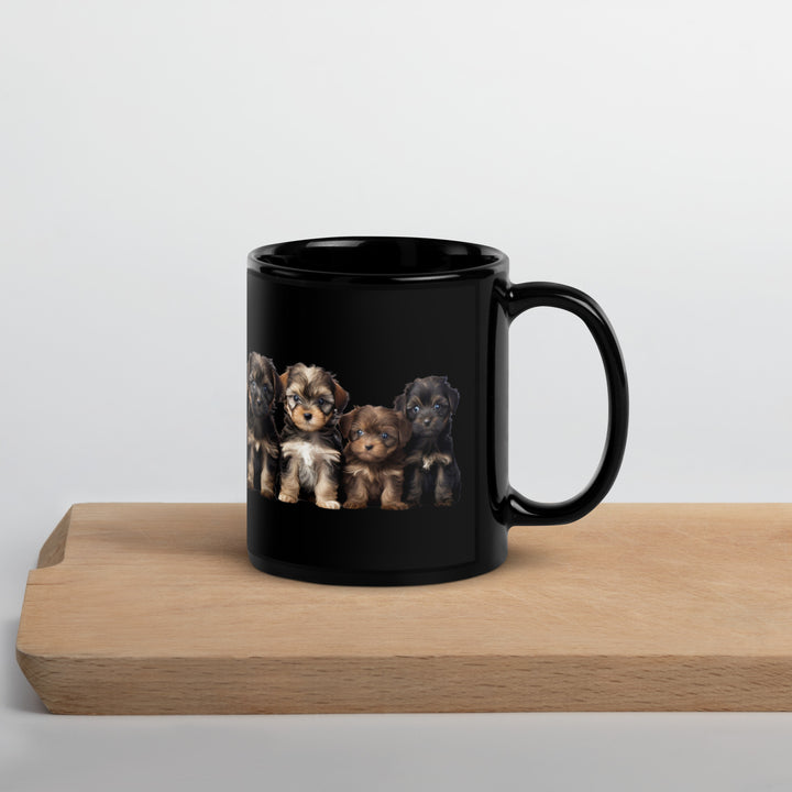 Yorkie Poo Puppies - Black Glossy Mug