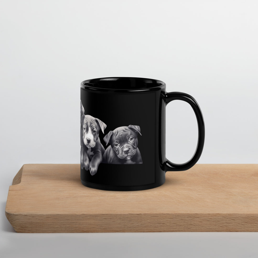 Pitbull Puppies B&W - Black Glossy Mug
