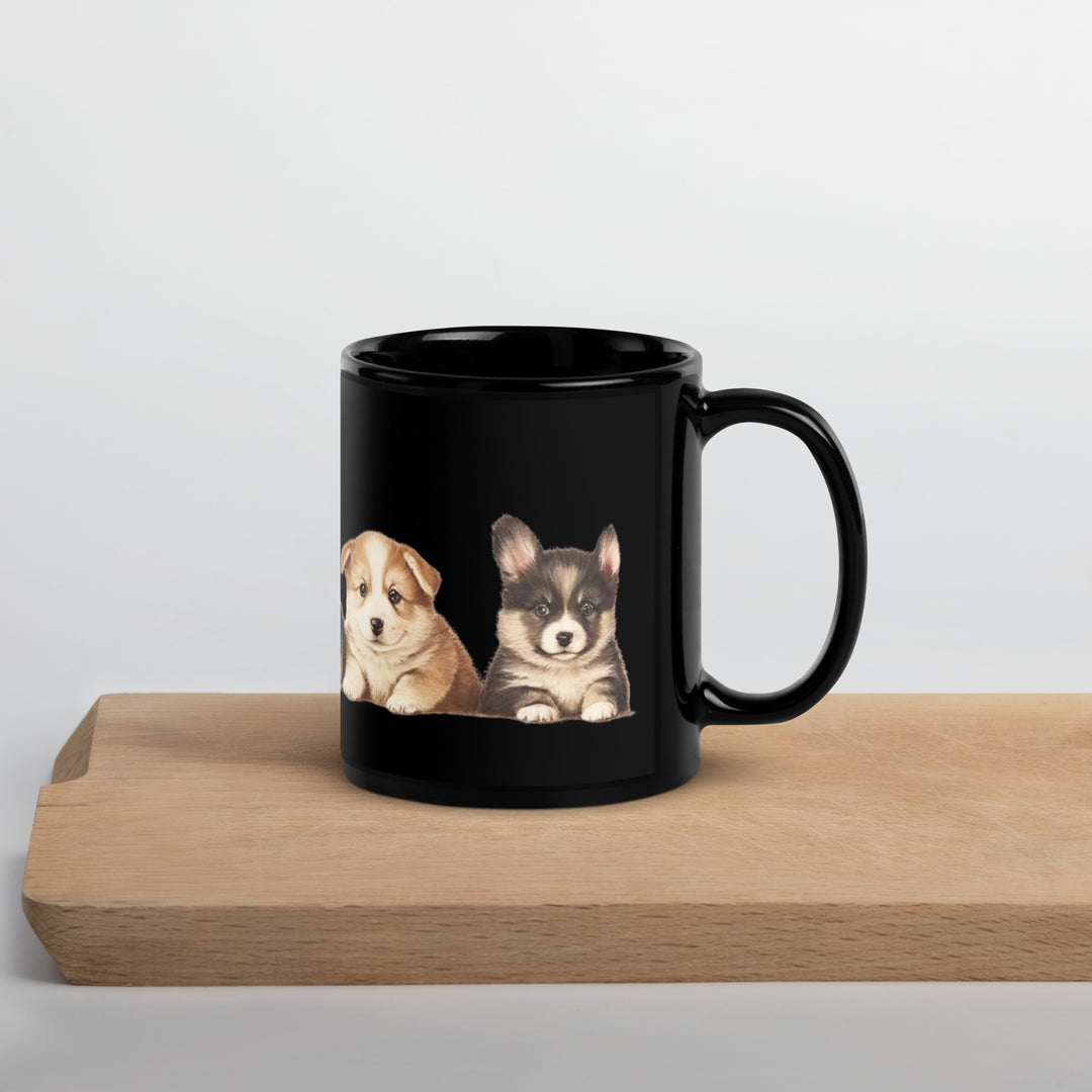 Corgi Puppies - Black Glossy Mug