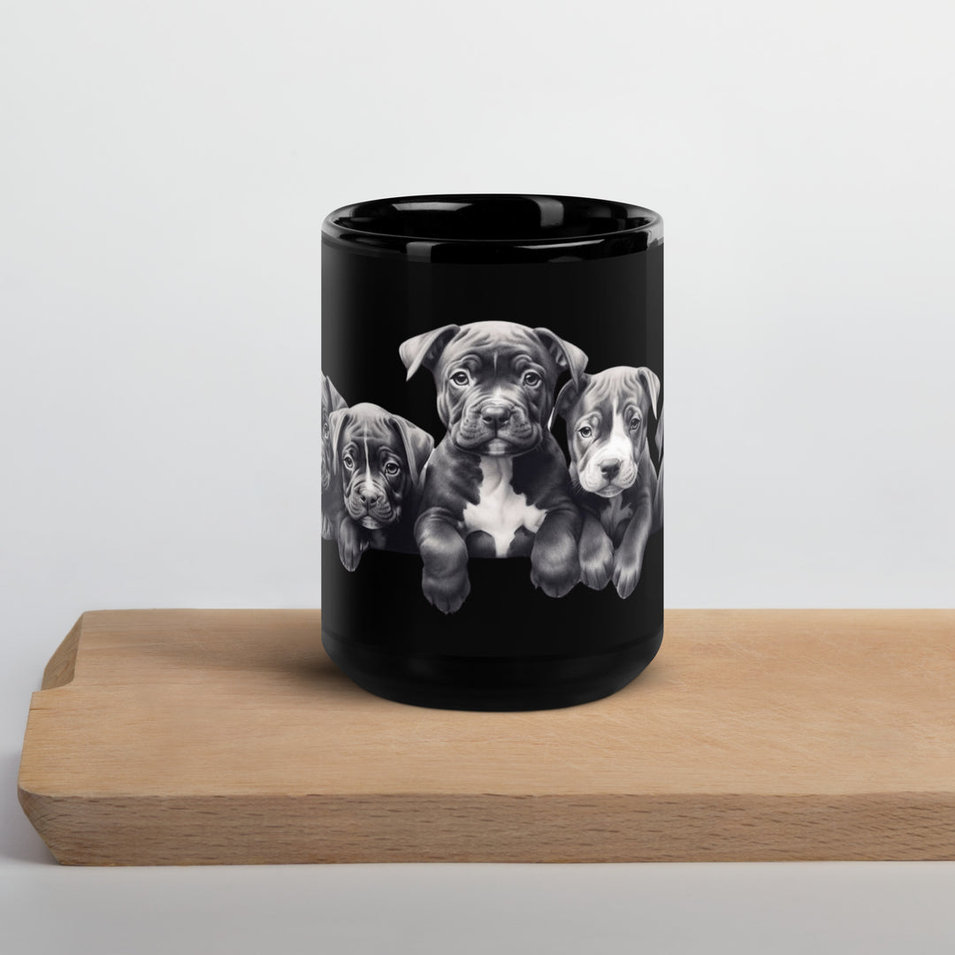 Pitbull Puppies B&W - Black Glossy Mug