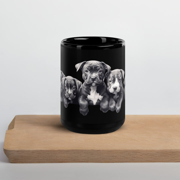 Pitbull Puppies B&W - Black Glossy Mug