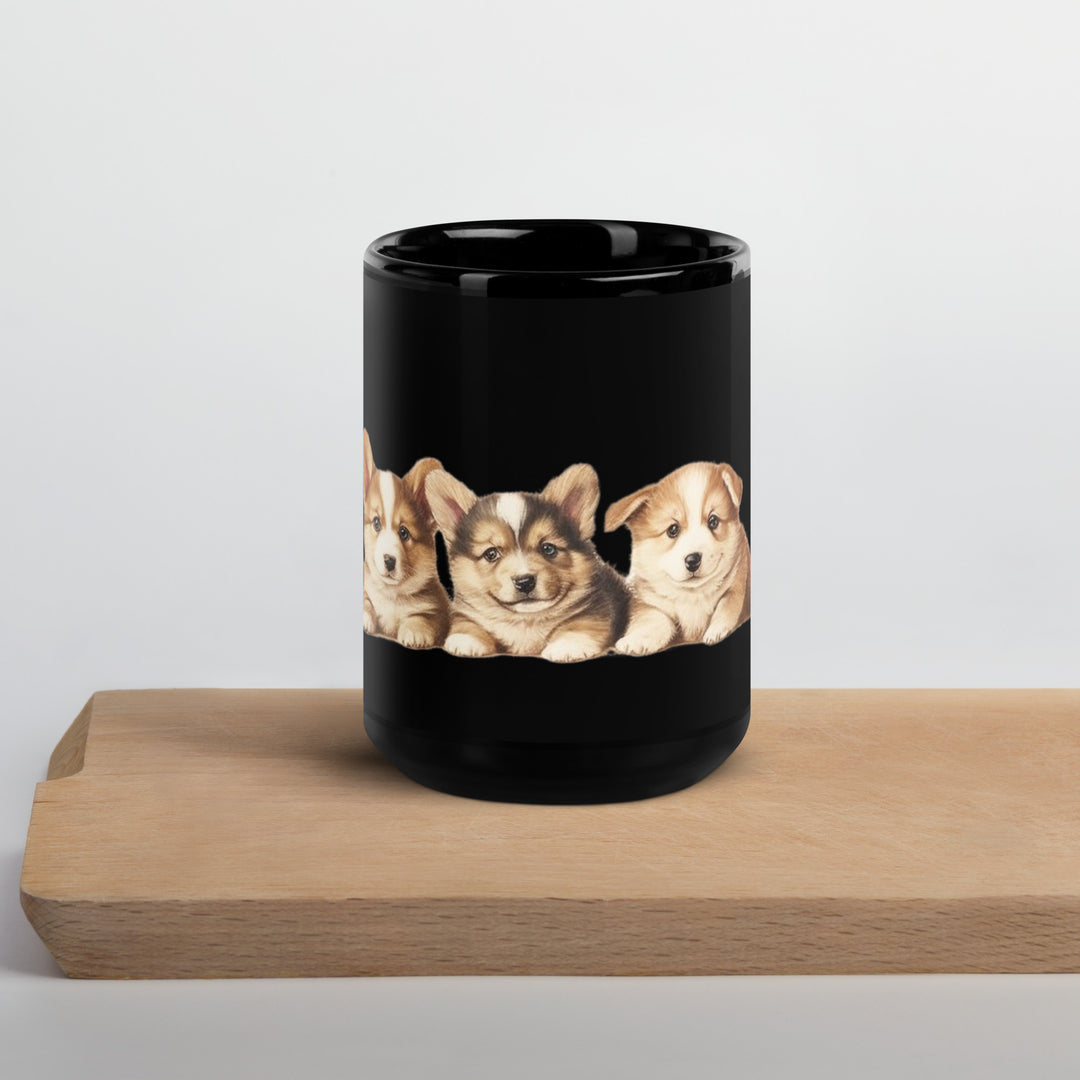 Corgi Puppies - Black Glossy Mug