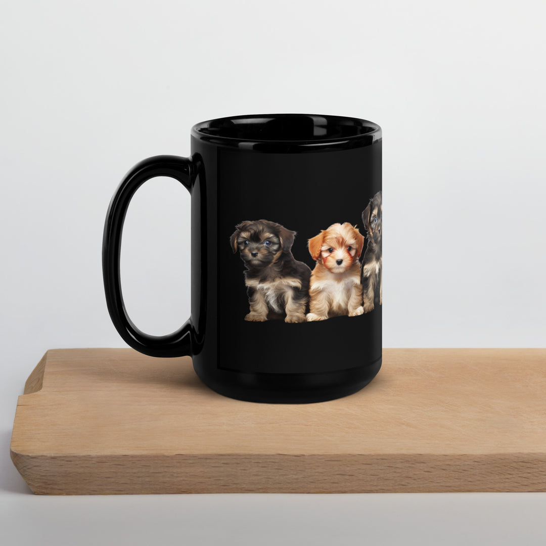 Yorkie Poo Puppies - Black Glossy Mug