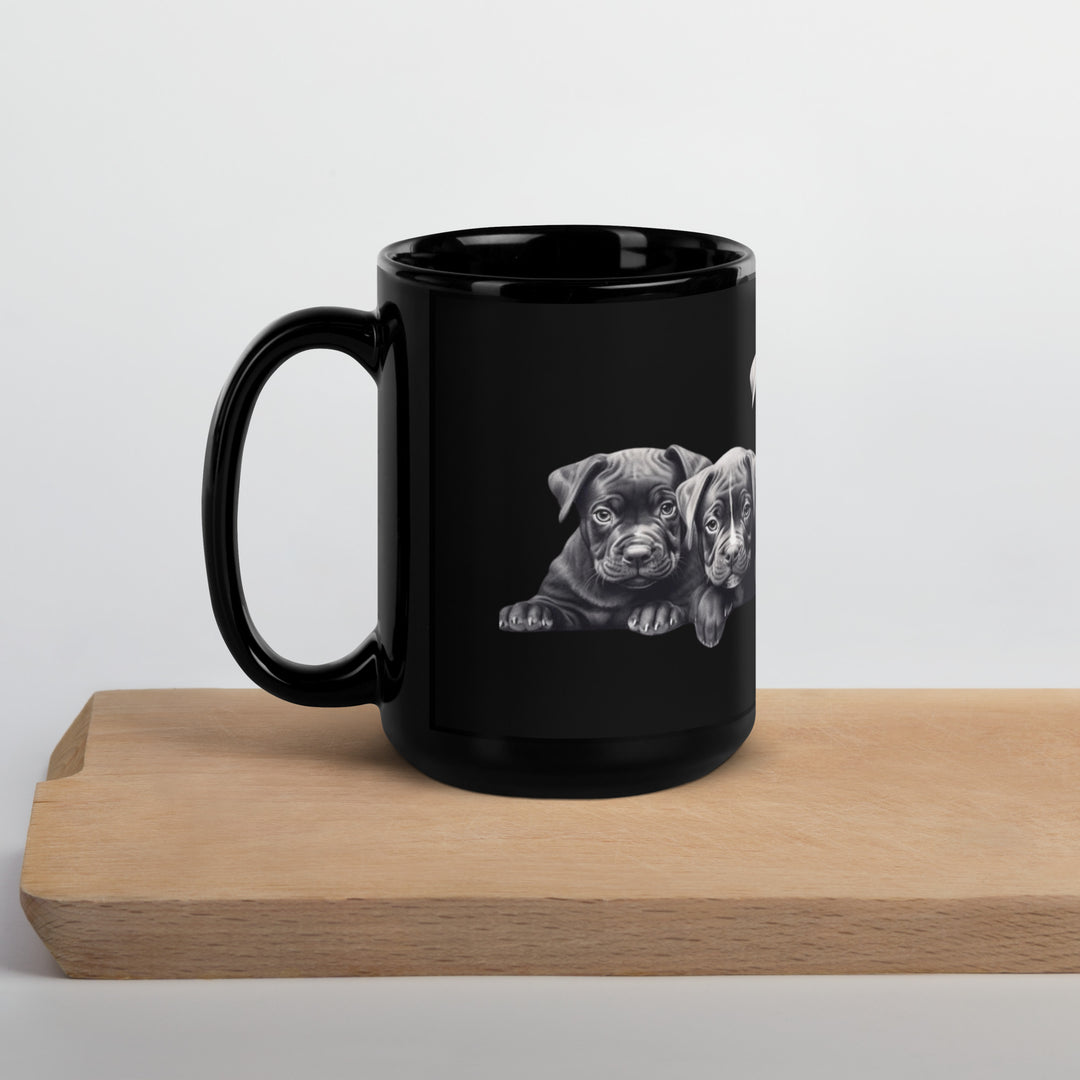 Pitbull Puppies B&W - Black Glossy Mug