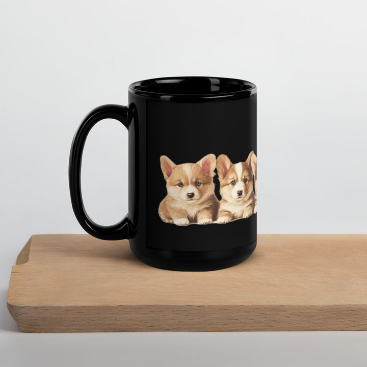 Corgi Puppies - Black Glossy Mug