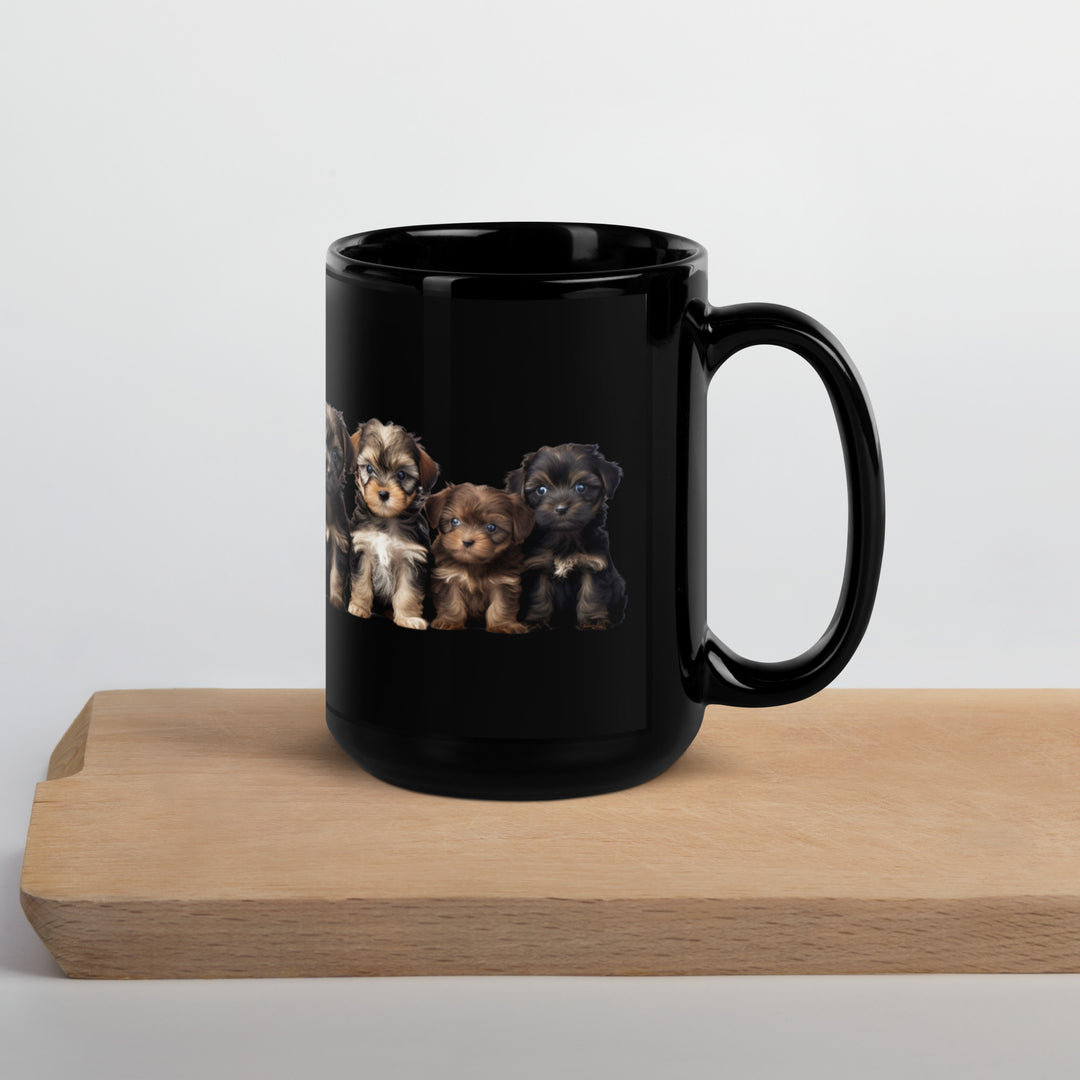 Yorkie Poo Puppies - Black Glossy Mug