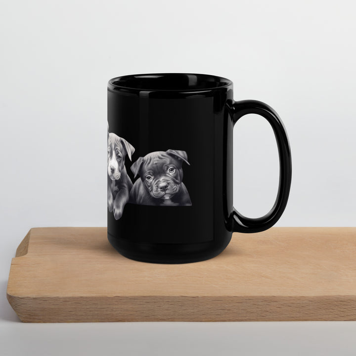 Pitbull Puppies B&W - Black Glossy Mug
