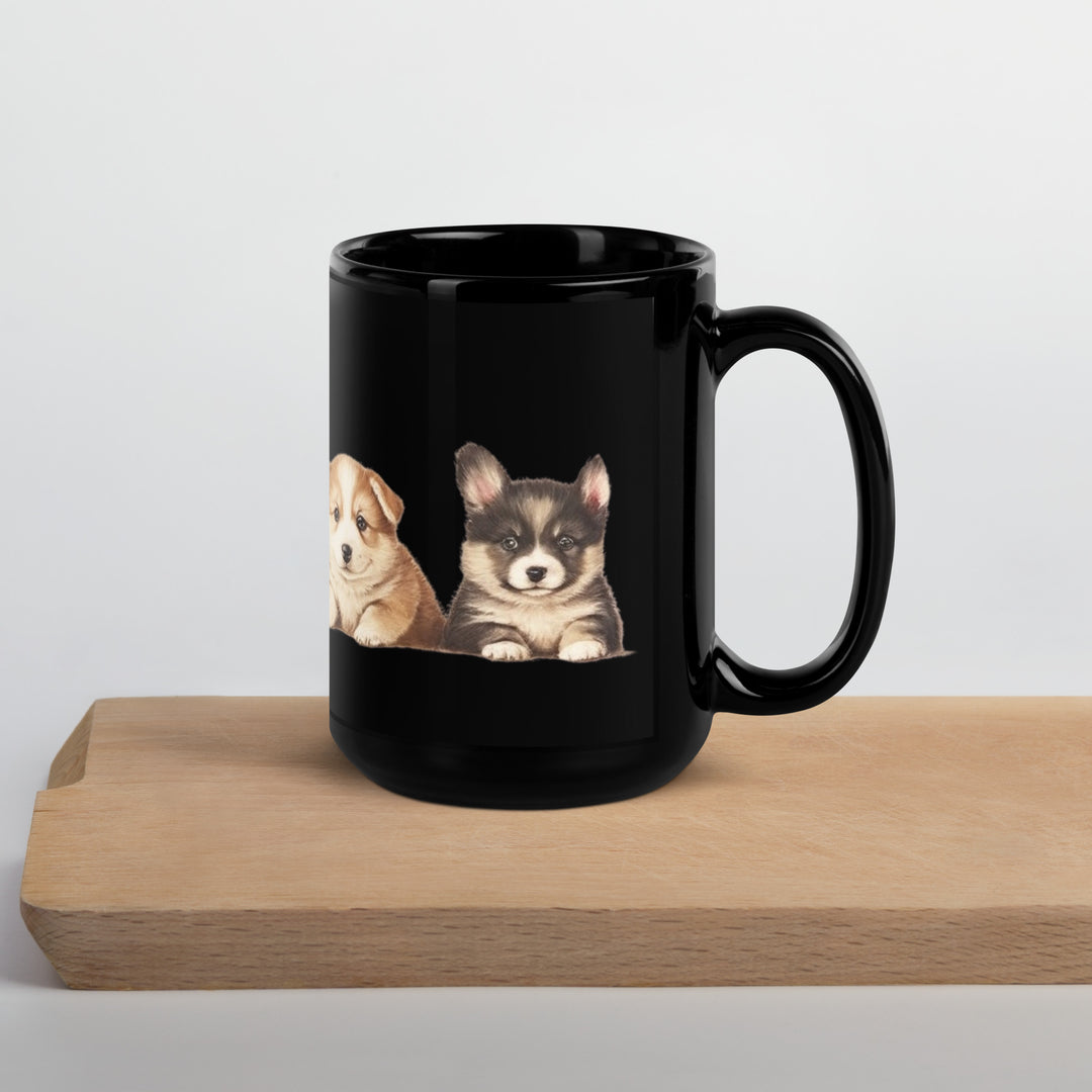 Corgi Puppies - Black Glossy Mug