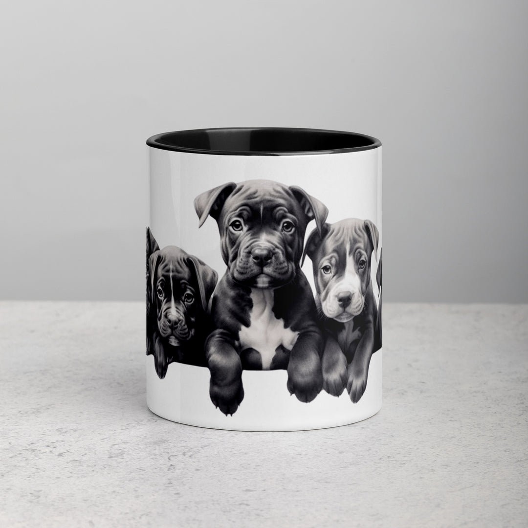Pitbull Puppies B&W - Mug with Color Inside