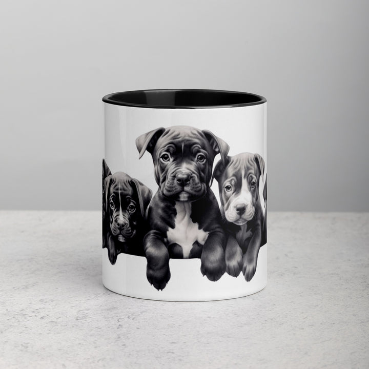 Pitbull Puppies B&W - Mug with Color Inside
