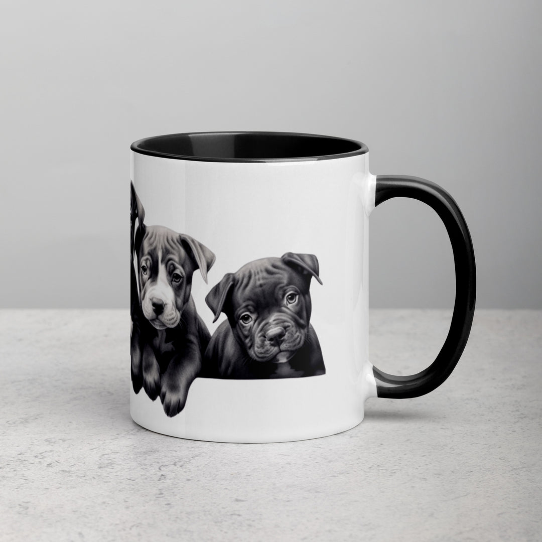 Pitbull Puppies B&W - Mug with Color Inside