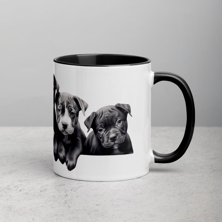 Pitbull Puppies B&W - Mug with Color Inside