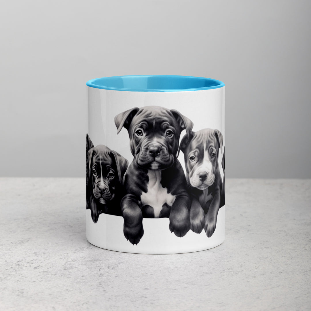 Pitbull Puppies B&W - Mug with Color Inside