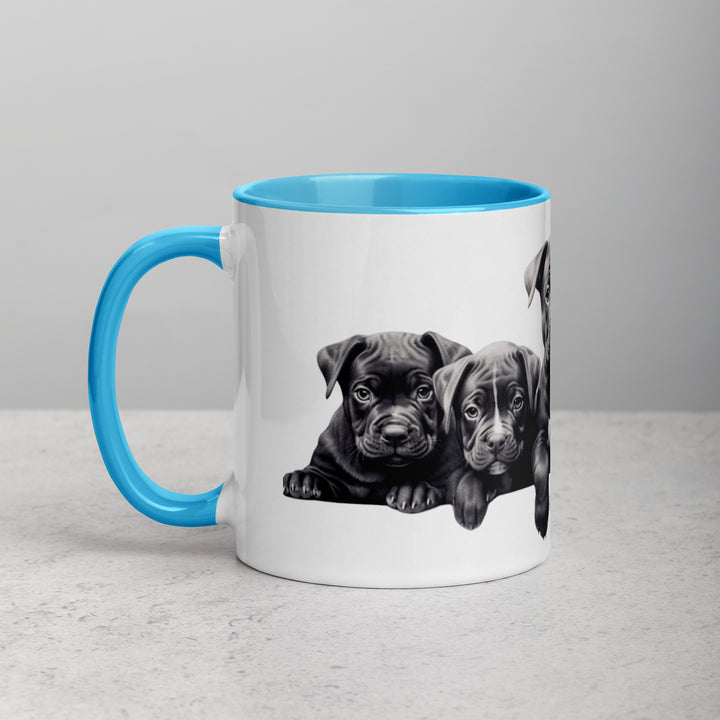 Pitbull Puppies B&W - Mug with Color Inside