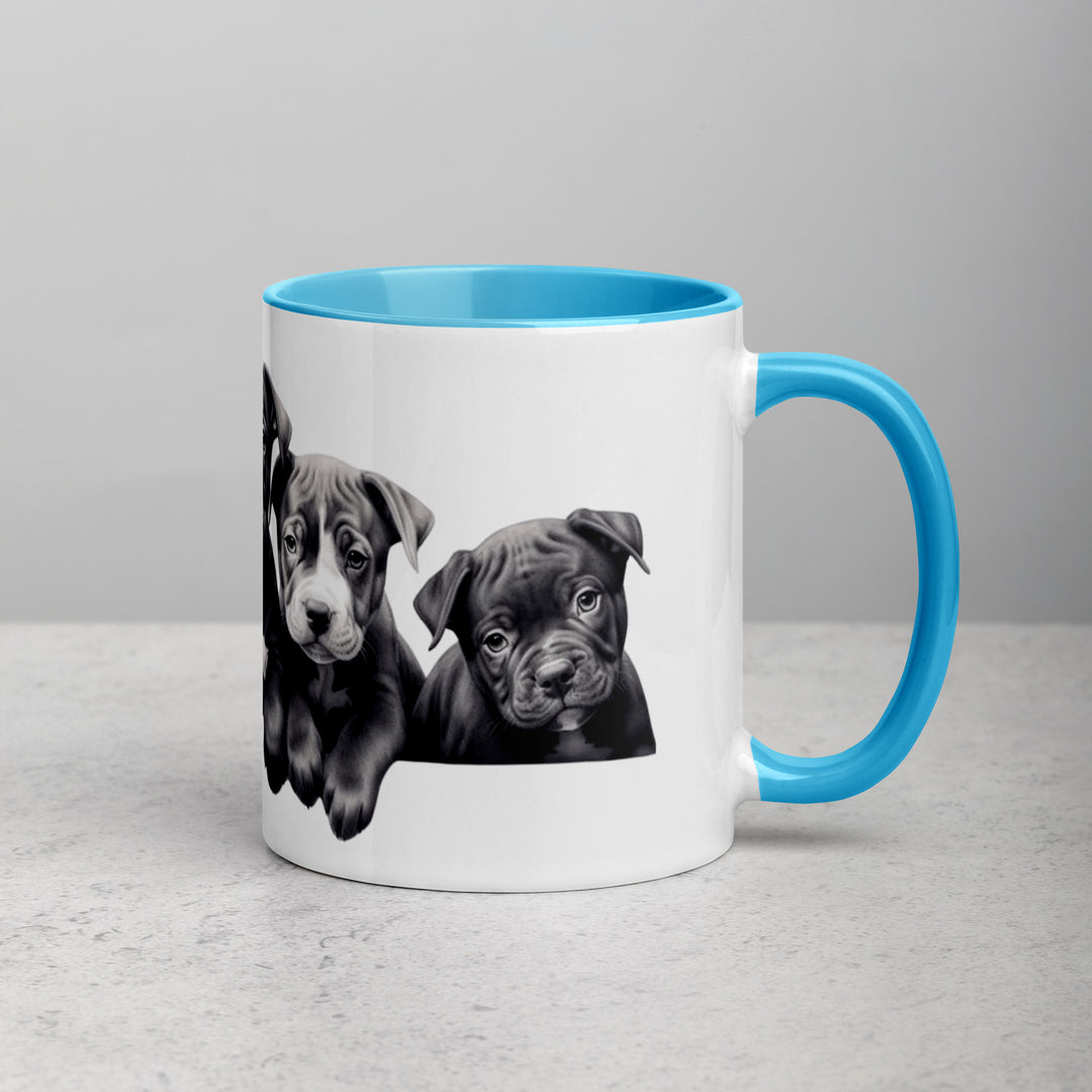 Pitbull Puppies B&W - Mug with Color Inside