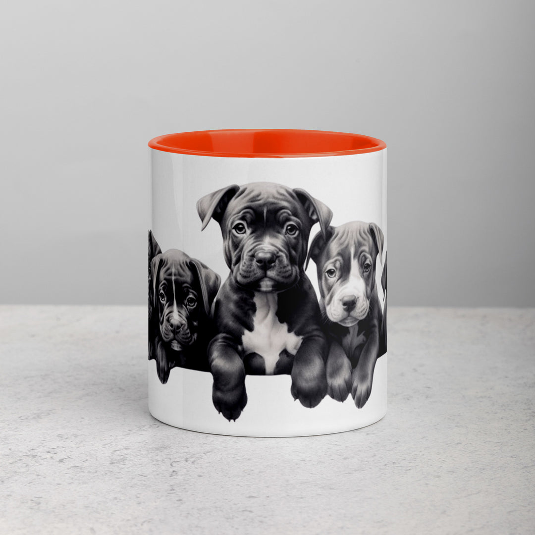 Pitbull Puppies B&W - Mug with Color Inside
