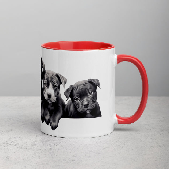 Pitbull Puppies B&W - Mug with Color Inside