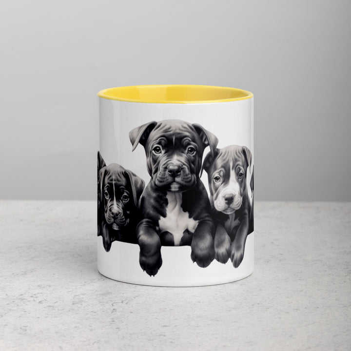 Pitbull Puppies B&W - Mug with Color Inside