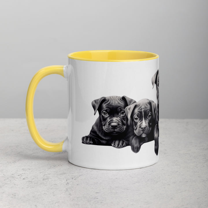 Pitbull Puppies B&W - Mug with Color Inside