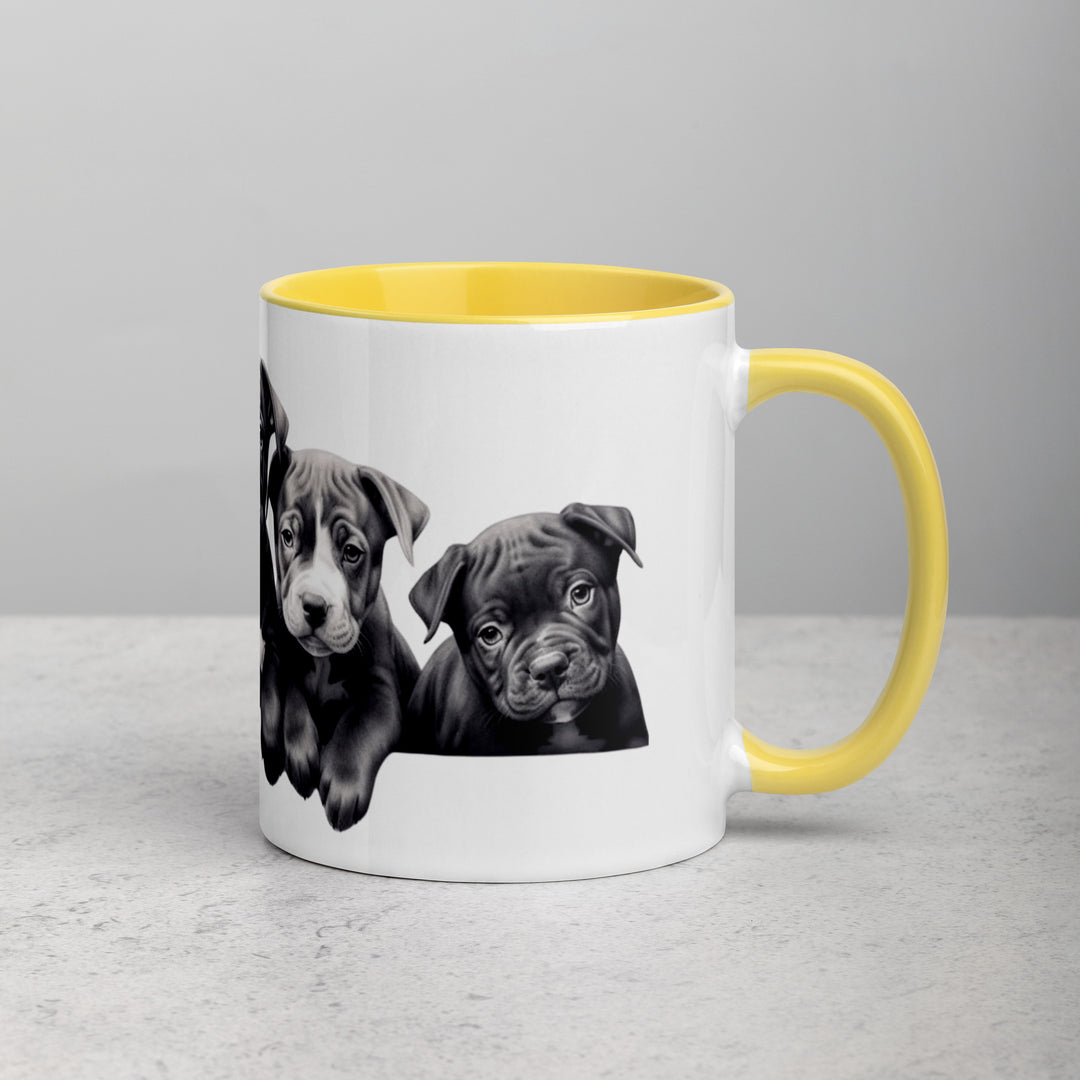 Pitbull Puppies B&W - Mug with Color Inside