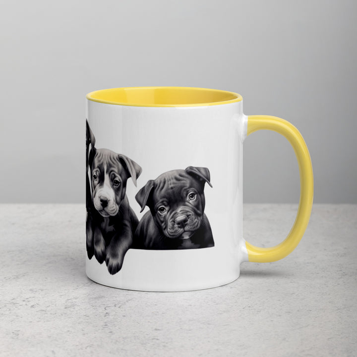 Pitbull Puppies B&W - Mug with Color Inside