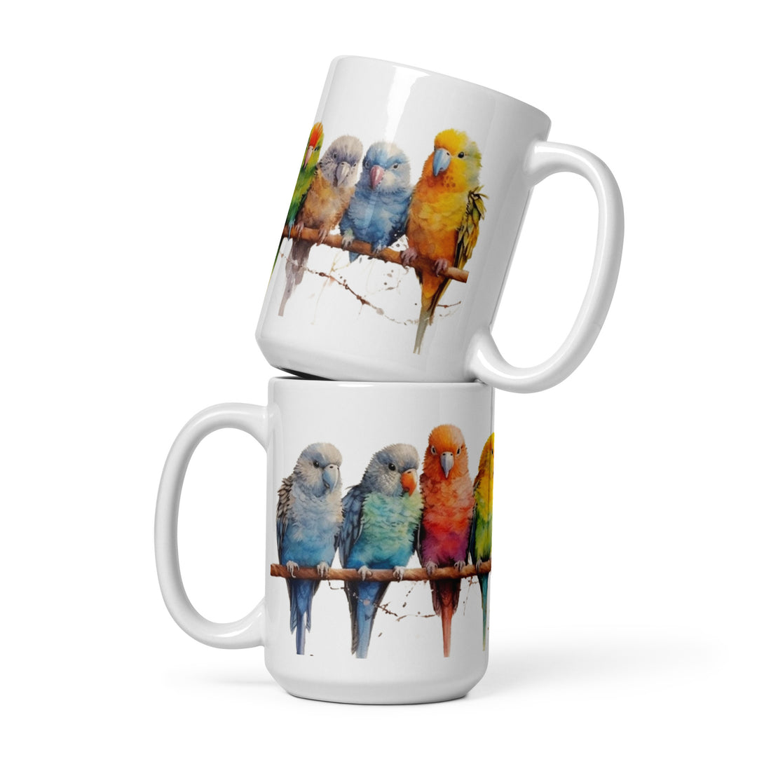 Parakeets - White glossy mug