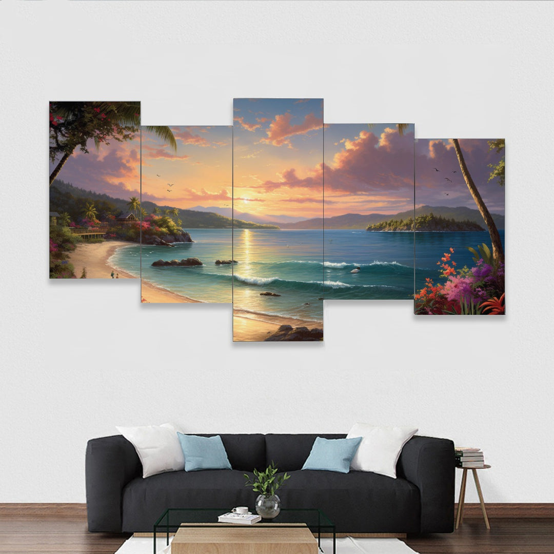 Love's Tropical Window A Captivating Caribbean Escape - Five-piece canvas mural