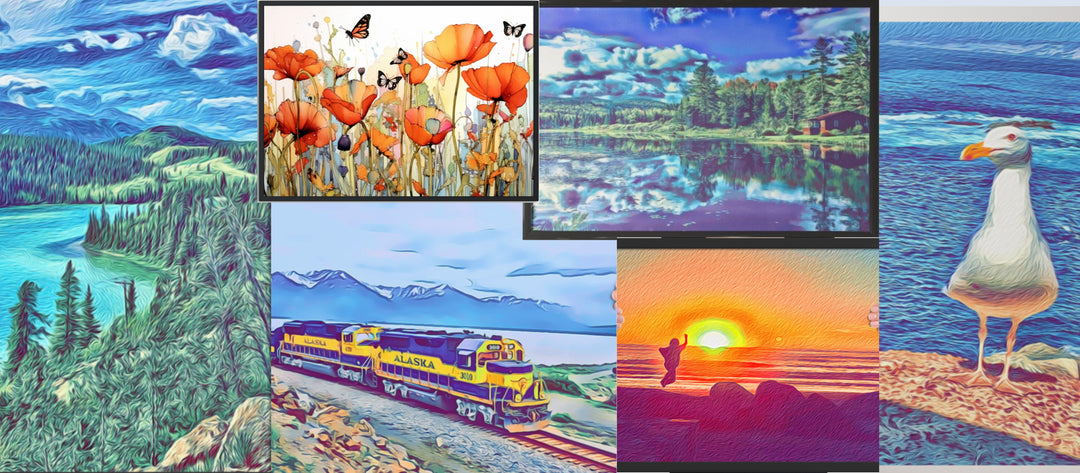 Beautiful wall art, beaches, mountains, sunsets, flowers, fun animals destined to bring a smile and lighten your surroundings.