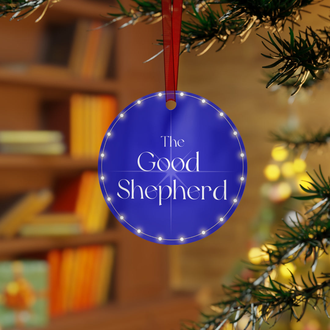 The Good Shepherd - Blue Metal Ornament