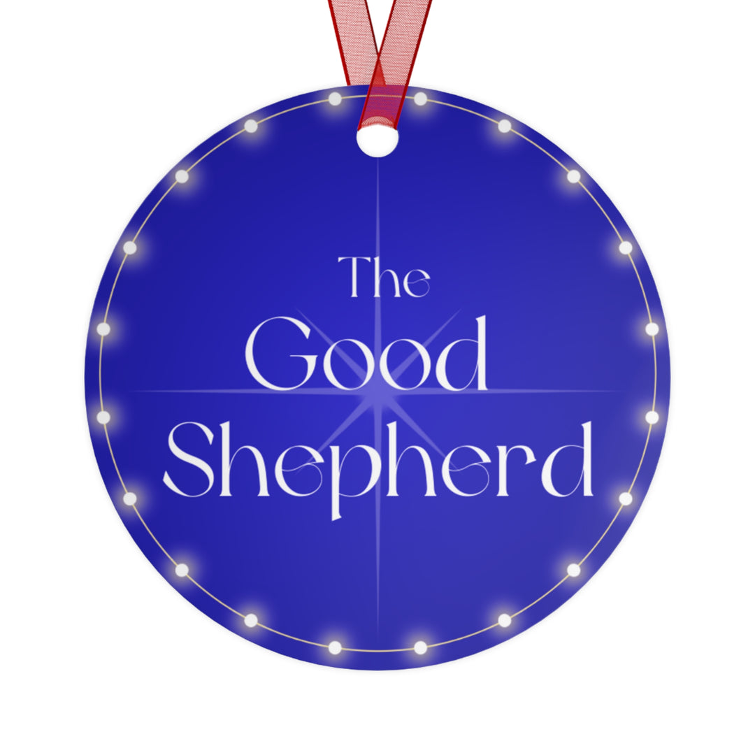 The Good Shepherd - Blue Metal Ornament