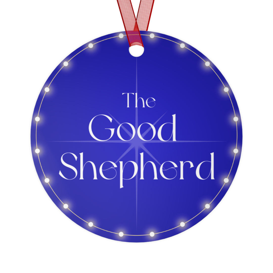 The Good Shepherd - Blue Metal Ornament