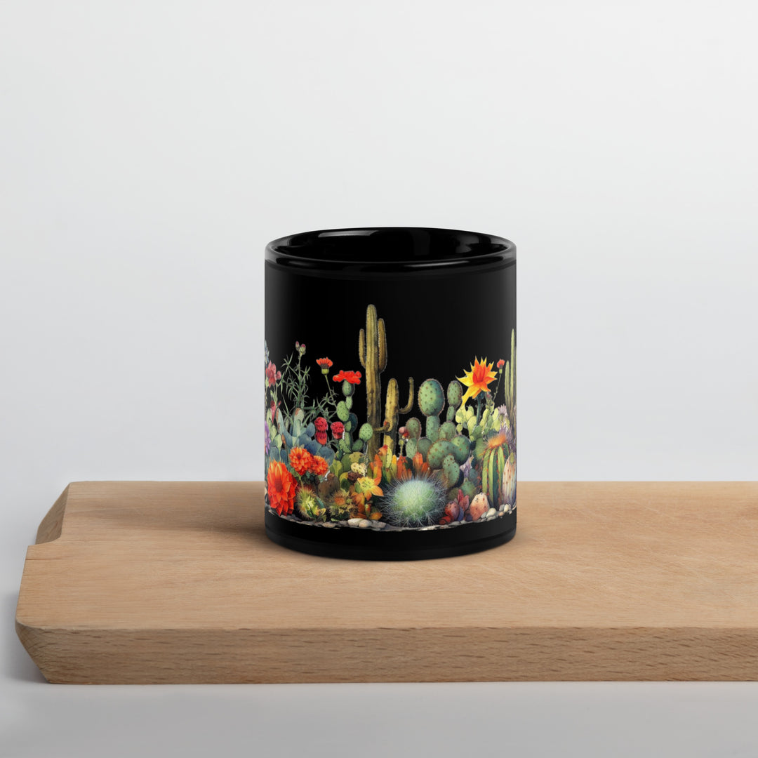 Cactus Blossoms - Black Glossy Mug