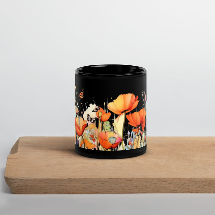 Poppies - Black Glossy Mug