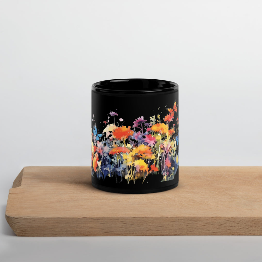 Butterflies & Wildflowers - Black Glossy Mug