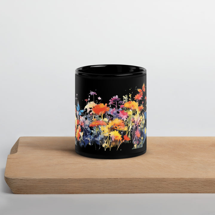 Butterflies & Wildflowers - Black Glossy Mug