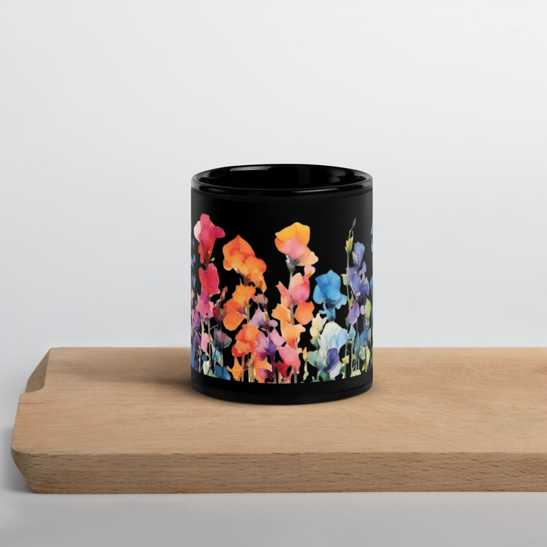 Sweet Pea Blossoms - Black Glossy Mug