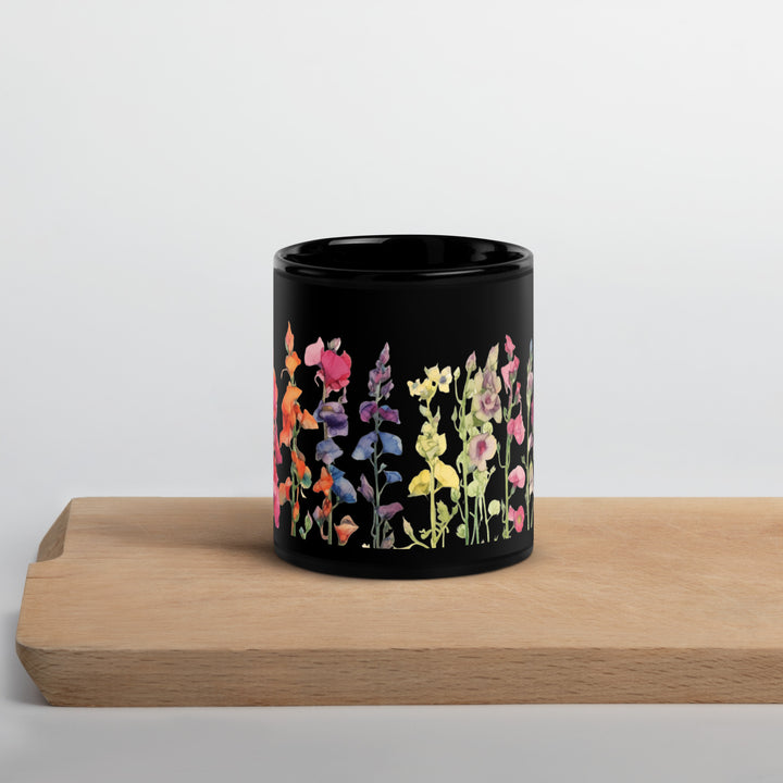 Rows of Sweet Peas - Black Glossy Mug