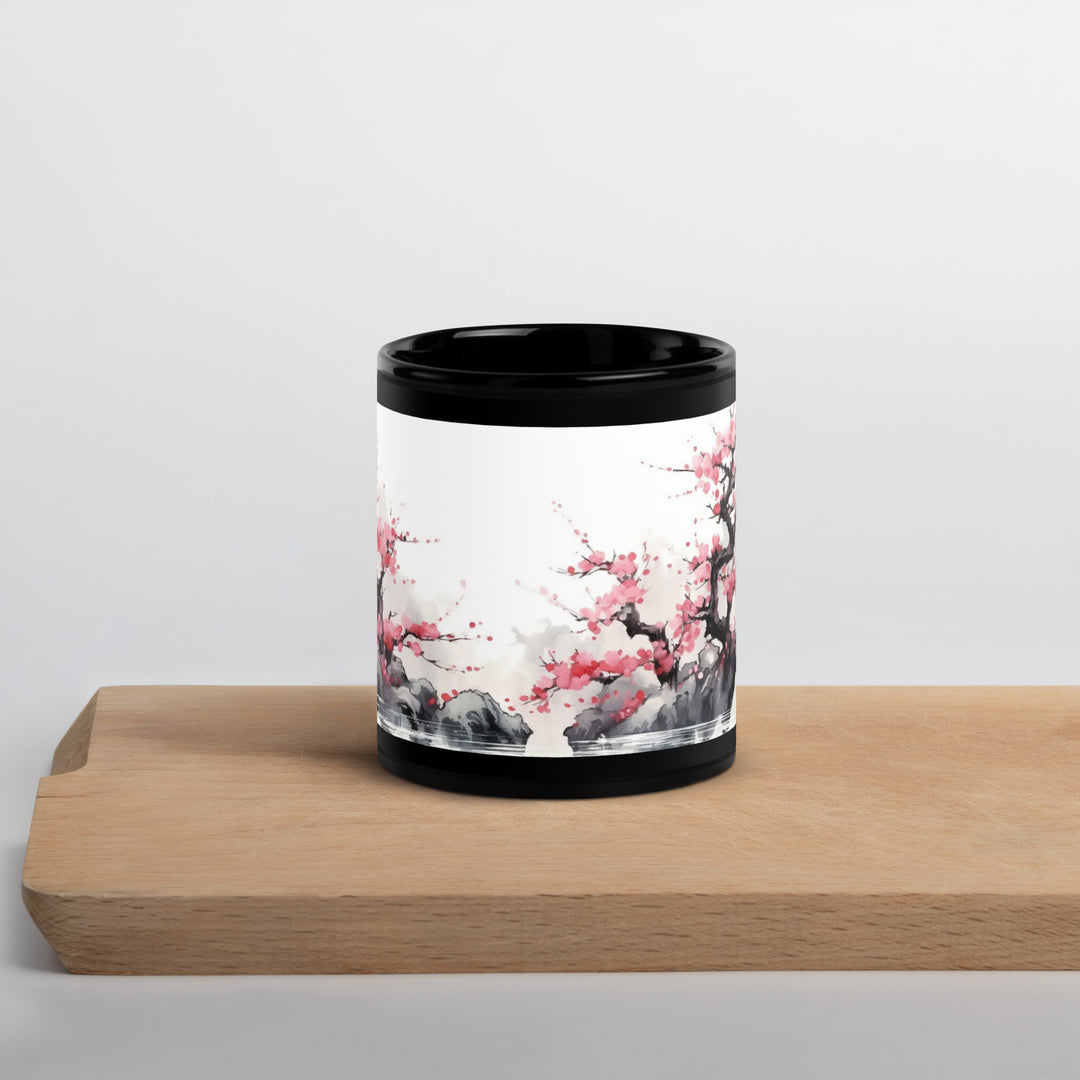 Japanese Cherry Blossoms - Black Glossy Mug