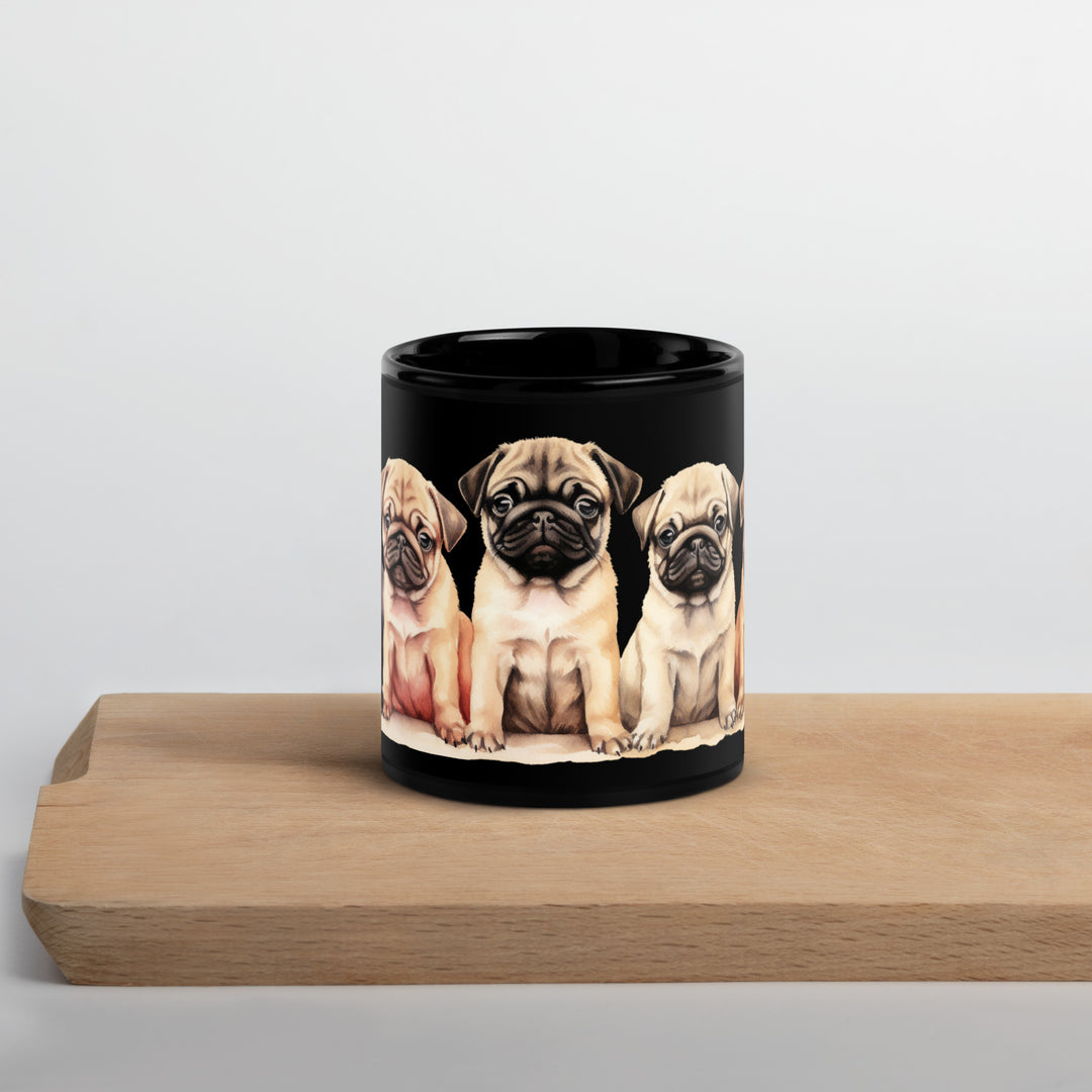 Pug Pups - Black Glossy Mug